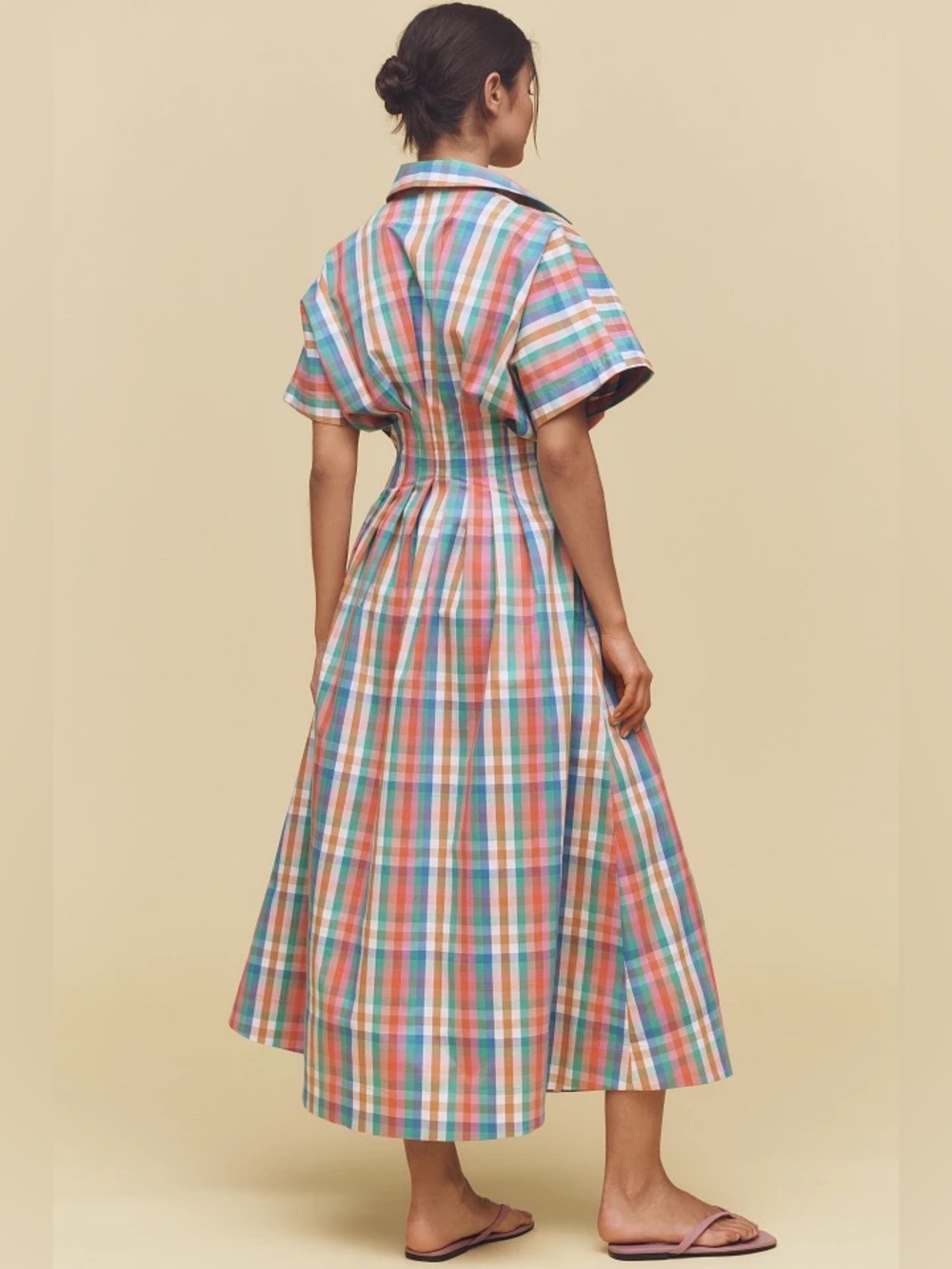 Anthropologie THE TOBIE BUTTON-FRONT PLEATED SHIRT DRESS BY EXQUISE Plaid XXSP - Picture 2 of 9